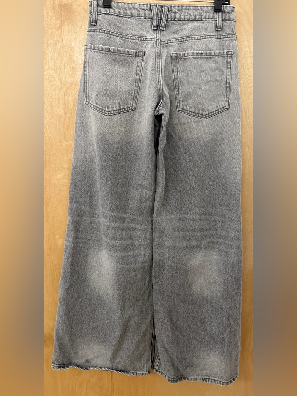 Zara Grey TRF Low Rise Wide Leg Elephant Jeans Acid Wash Full Length Sz 4/26 - Picture 10 of 16